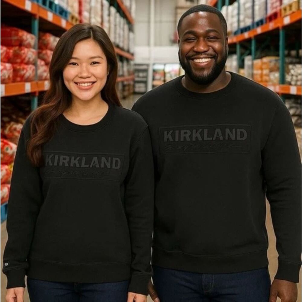 Kirkland Signature Costco Logo Crew Relaxed Black Sweatshirt Men's M, Womens L - Picture 2 of 16